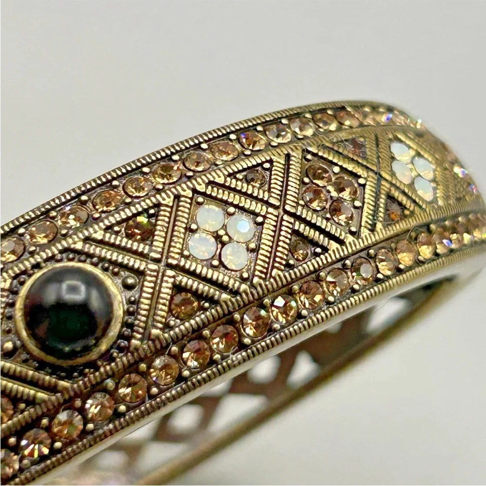 HEIDI DAUS Hinged Stackable Bracelet, Tapered: Dark Cognac Crystals, Opals, Onyx - Picture 1 of 11